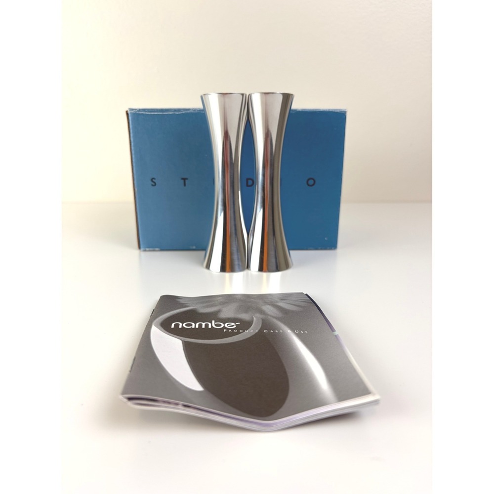 Nambe Kissing Salt & Pepper Shakers Metal Alloy Set w/ Box Care Booklet USA